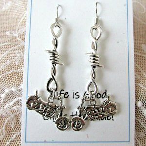 Barbed Wire & Motorcycle Charm Earrings on Life Is Good, Enjoy the Ride Card